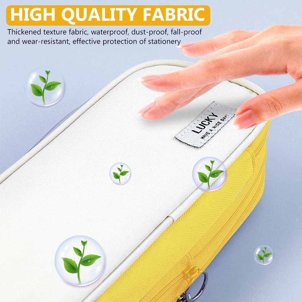 Climberty® Large Capacity Pencil Case, Foldable Design Canvas Pencil Pouch with Zipper Compartments & Handle, 3 Layers of Storage 3 Zippers, Aesthetic Pencil Case for Girls Adults Studen (Yellow) Climberty® Large Capacity Pencil Case, Foldable Design Canvas Pencil Pouch with Zipper Compartments & Handle, 3 Layers of Storage 3 Zippers, Aesthetic Pencil Case for Girls Adults Studen (Yellow)